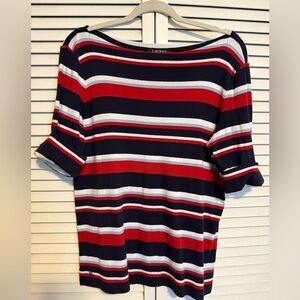 Ralph Lauren Boxy Red and Black 3/4 Sleeve Tee